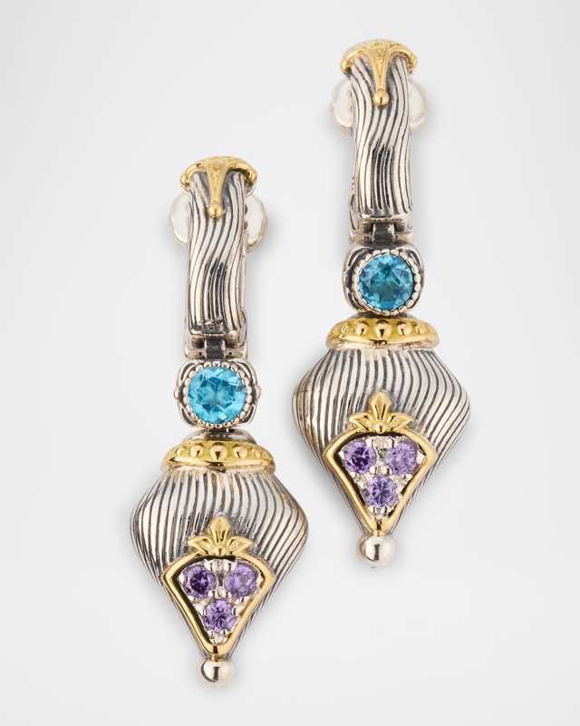 Kyma Huggie Drop Earrings with Sky Blue Topaz and Amethyst